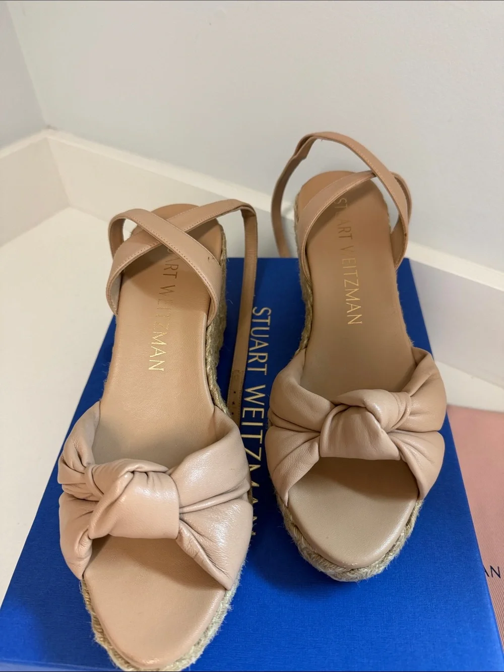 Stuart Weitzman Beige Knotted Espadrille Sandals